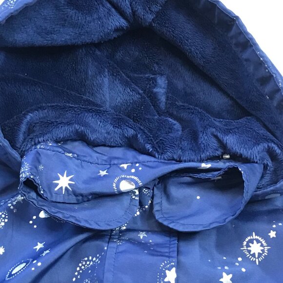 London Fog Unicorn & Space Print Hooded‎ Jacket Girls 6X Blue Silver Snap Zip - Picture 8 of 14
